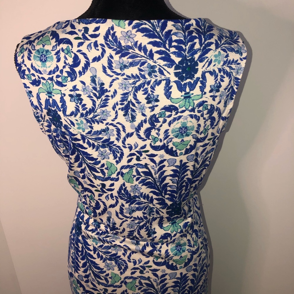 Tory Burch Akira Silk Floral Logo Ruched Dress L - Picture 9 of 11